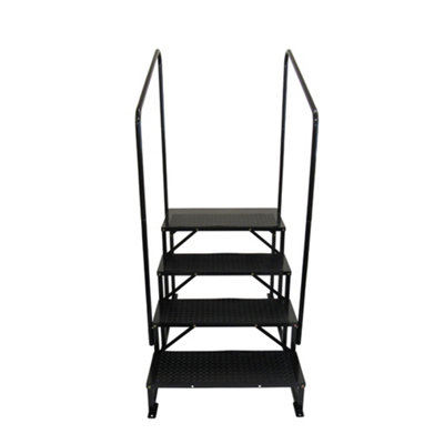 Freestanding Caravan 4 Step Tread with 2 Handrails (Non Slip Mats Motorhome Bolt Down Stairs Access)