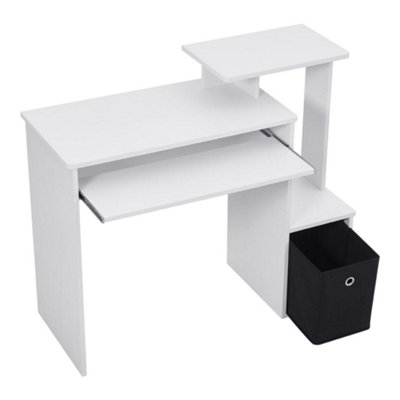 Freestanding Computer Desk with Storage Bin and Keyboard Tray in White