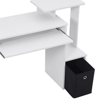 Freestanding Computer Desk with Storage Bin and Keyboard Tray in White