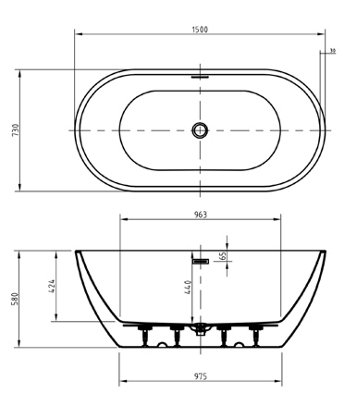 Freestanding Double Ended Bath Luxury Acrylic Bathtub & Waste White 1500x730mm