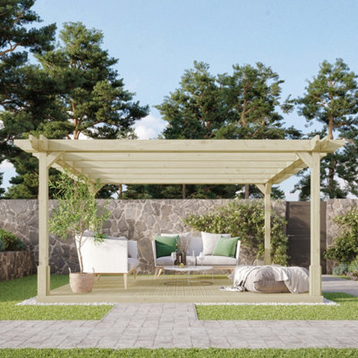 Freestanding Double Premium Pergola with Decking - Light Green - 3m ...