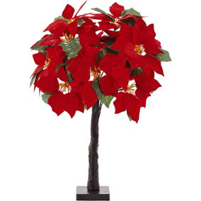 Freestanding LED Poinsettia Decoration - Artificial Flower Display Light with 10 Illuminated Heads - Measures H60cm