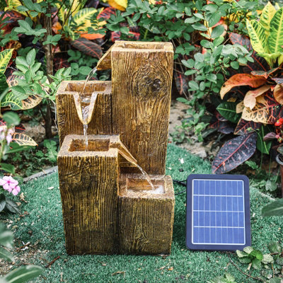 Freestanding Outdoor Garden Falls LED Water Fountain Water Feature Rockery Decor Solar Powered