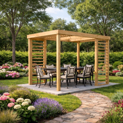 Freestanding Panel Pergola - Light Green - 4.2m Width x 4.8m Length