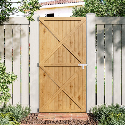 Freestanding Pine Wooden Garden Gate Side Opening Gate with Latch and Hardware  W 79cm x H 183cm