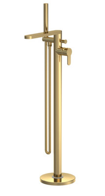 Freestanding Round Bath Shower Mixer Tap - Brushed Brass