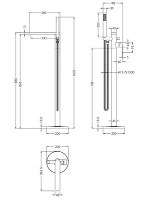 Freestanding Round Bath Shower Mixer Tap - Brushed Pewter