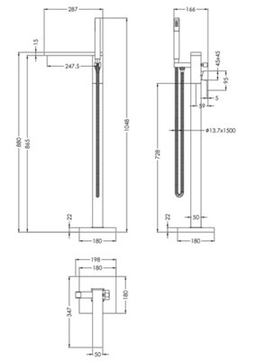 Freestanding Square Bath Shower Mixer Tap - Chrome