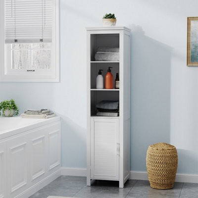 Freestanding Storage Bathroom Tall Cabinet with Blind Door in White 161.5cm H x 40cm W x 30cm D Price Comparisons | Compare The Build
