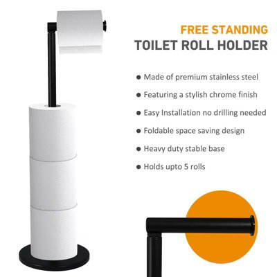 Freestanding Toilet Roll Holder with Storage Stainless Steel Stand