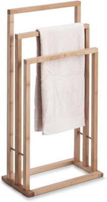 Freestanding Towel Rack, Solid Wood Towel Holder Drying Stand with 3 Towel Rails - L42xW24xH81.5 CM