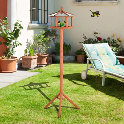 Freestanding Wooden Bird Table Feeder Stand for Garden Patio