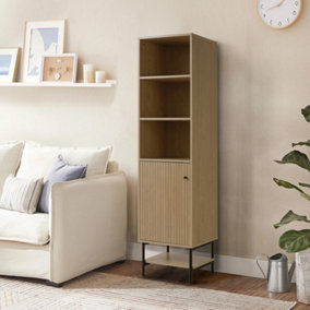 Freestanding Wooden Tall Cabinet with Bottom Shelf,