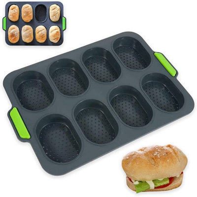 French Bun Baking Tray for Mini Baguette and Bread Baking Non Stick 8 Mini Bun and Loaf Slots Grey DIY at B Q