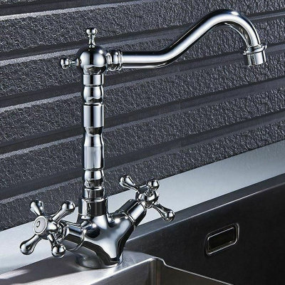 French Classic Traditional Mono Kitchen Sink Basin Mixer Tap Chrome Swivel Spout