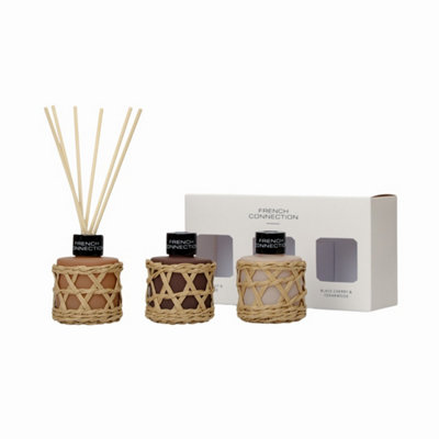 French Connection Trio of Reed Diffuser Gift Set 3x50ML Woven Rattan Detail