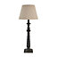 French Country Style E27 Home Office Pillar Lamp Brushed Wood Rippled Desk Lamp with Linen Shade Bedside Table Lamp