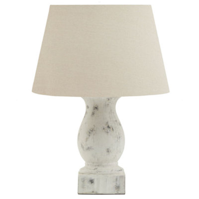 French Country Table Lamp Distressed Effect Ceramic Pillar Vase Desk Lamp with Linen Shade Bedside Night Light Home Table Lamp