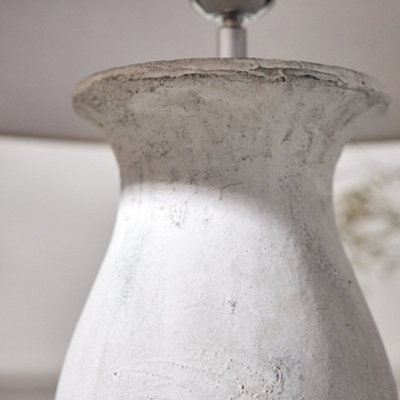 French Country Table Lamp Distressed Effect Ceramic Pillar Vase Desk Lamp with Linen Shade Bedside Night Light Home Table Lamp - 3