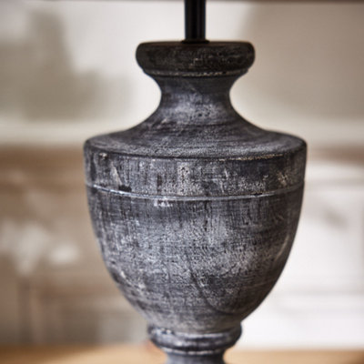 French Country Table Lamp E14 Dark Brushed Wood Urn Vase Desk Lamp with Linen Shade Bedside Table Lamp