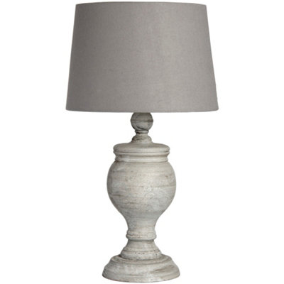 French Country Table Lamp E27 Brushed Wood Urn Vase Pillar Desk Lamp with Linen Shade Bedside Night Light Home Office Table Lamp