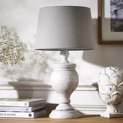 French Country Table Lamp E27 Brushed Wood Urn Vase Pillar Desk Lamp with Linen Shade Bedside Night Light Home Office Table Lamp - 3