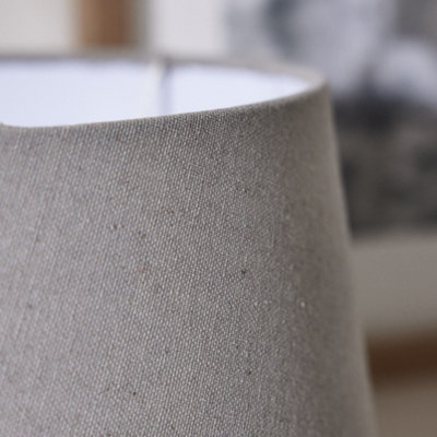 French Country Table Lamp E27 Brushed Wood Urn Vase Pillar Desk Lamp with Linen Shade Bedside Night Light Home Office Table Lamp - 6