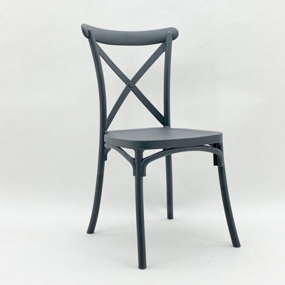 French Cross Back Dining Chair - Plastic - L46 x W49 x H88 cm - Grey