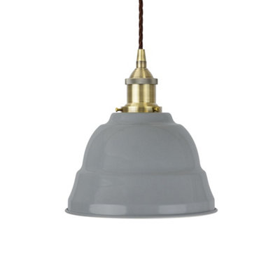 French Grey Lincoln Painted Pendant Light Antique Brass Lamp