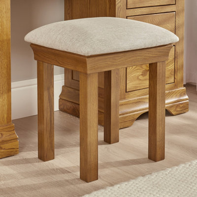 French Louis Oak Solid Dressing Table Stool Natural Fabric Seat Classic ...