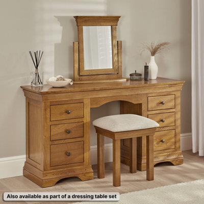French Louis Oak Solid Dressing Table Stool Natural Fabric Seat Classic ...