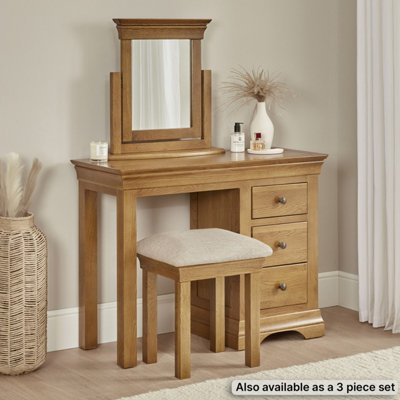 French Louis Oak Solid Dressing Table Stool Natural Fabric Seat Classic ...