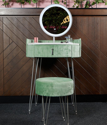 Sage Green Green Velvet Dressing Table Stool Green Velvet Upholstered  Makeup Vanity Table With Mirror Dressing