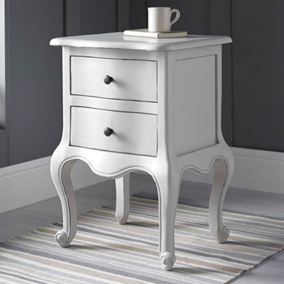 French Style Emily Grey Wooden 2 Drawer Bedside Table