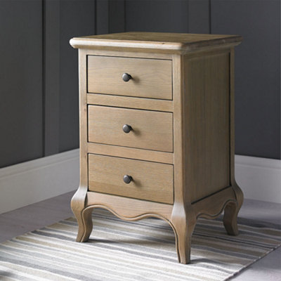 French Style Loire 3 Drawer Oak Bedside Table