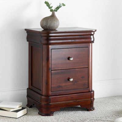 French Style Toulouse 2 Drawer Wooden Mahogany Bedside Table