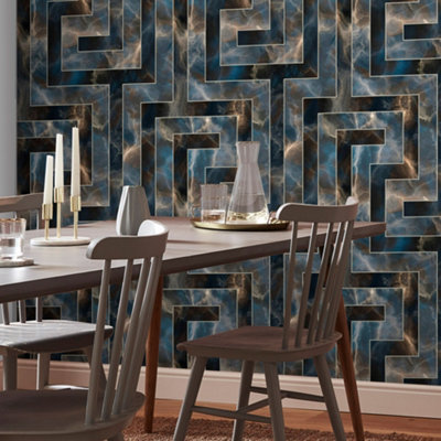 Fresco Agate Key Navy Geometric Wallpaper