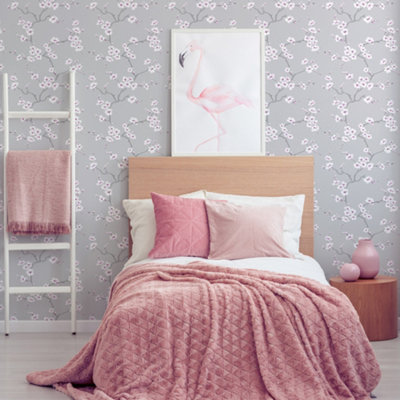 Fresco Apple Blossom Floral Grey Wallpaper