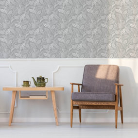 Fresco Artisan Leaf Grey Wallpaper