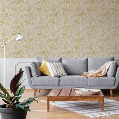 Fresco Artisan Leaf Ochre Wallpaper