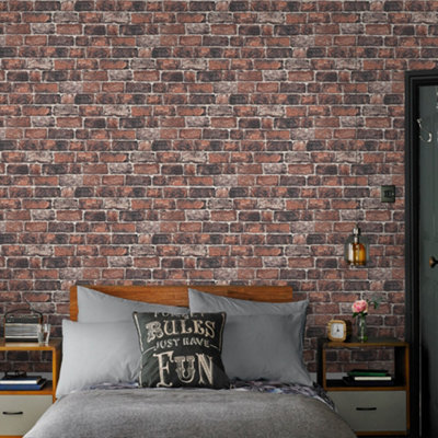 red brick wallpaper bedroom