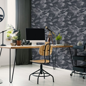 Fresco Camouflage Dark Grey Wallpaper