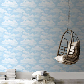 Fresco Cloud Nine Sky Print Blue / White Wallpaper