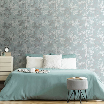 Fresco Duck Egg Isla Floral Wallpaper