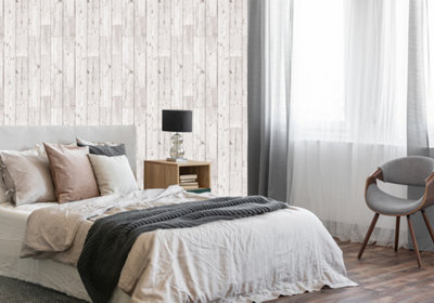 Fresco Grey / White Wood Panel Effect Wallpaper DIY at B&Q
