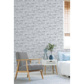 Fresco House Industrial Brick Effect White / Grey Wallpaper