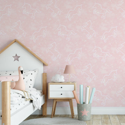 Fresco Illumicorn Unicorn Pink Glow in the Dark Wallpaper