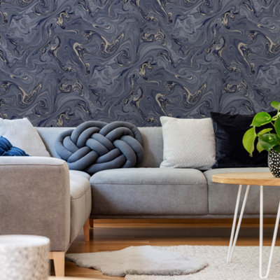 Glitter Argento Blu Lusso Marmoized Texture Wallpaper Parete