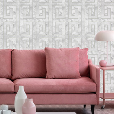 Fresco Meander Geometric Pale Grey Wallpaper