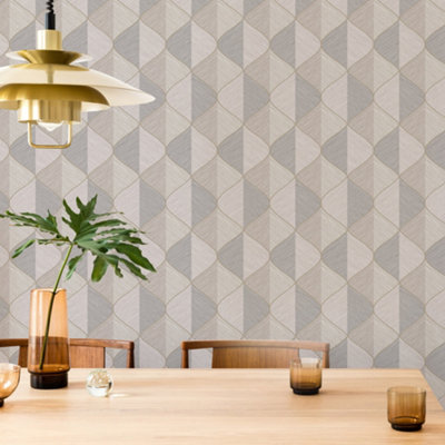 Fresco Ogee Textured Geometric Natural Wallpaper